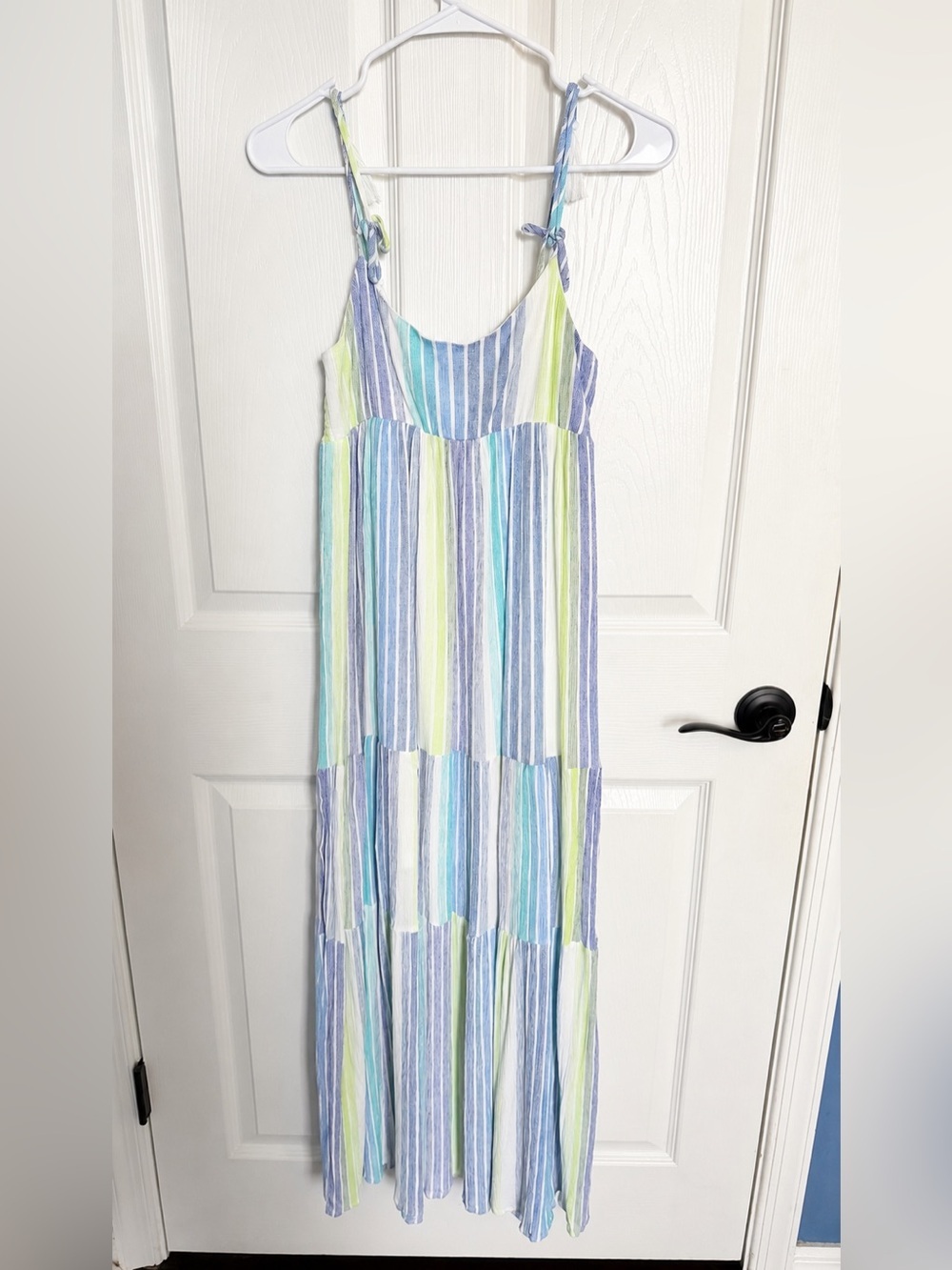 In The Beginning Los Angeles Striped Layered Tie-Shoulder Maxi Dress Small